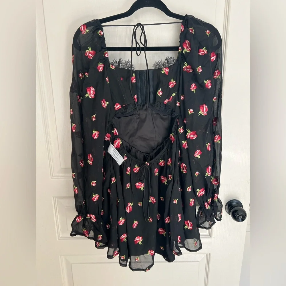 For Love and Lemons Wren Black Floral Mini Dress Size M - Picture 3 of 7